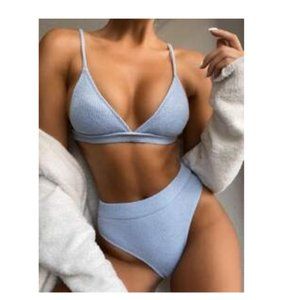 Shein Rib Triangle High Waisted Bikini Swimsuit